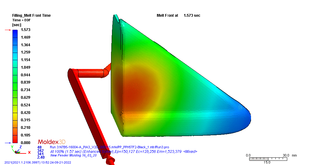 Simulação Moldex3D com frente de fluxo de material